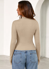 PRETTYGARDEN Women's Turtleneck Long Sleeve Shirts Fall Basic Tees Ribbed Fitted Tops Thermal Layering Knit Top Clothes