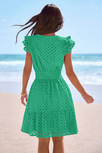 PRETTYGARDEN Women's Summer Sundresses Eyelet Cap Sleeve V Neck Short Boho Wedding Guest Dress Beach Vacation Clothes PRETTYGARDEN