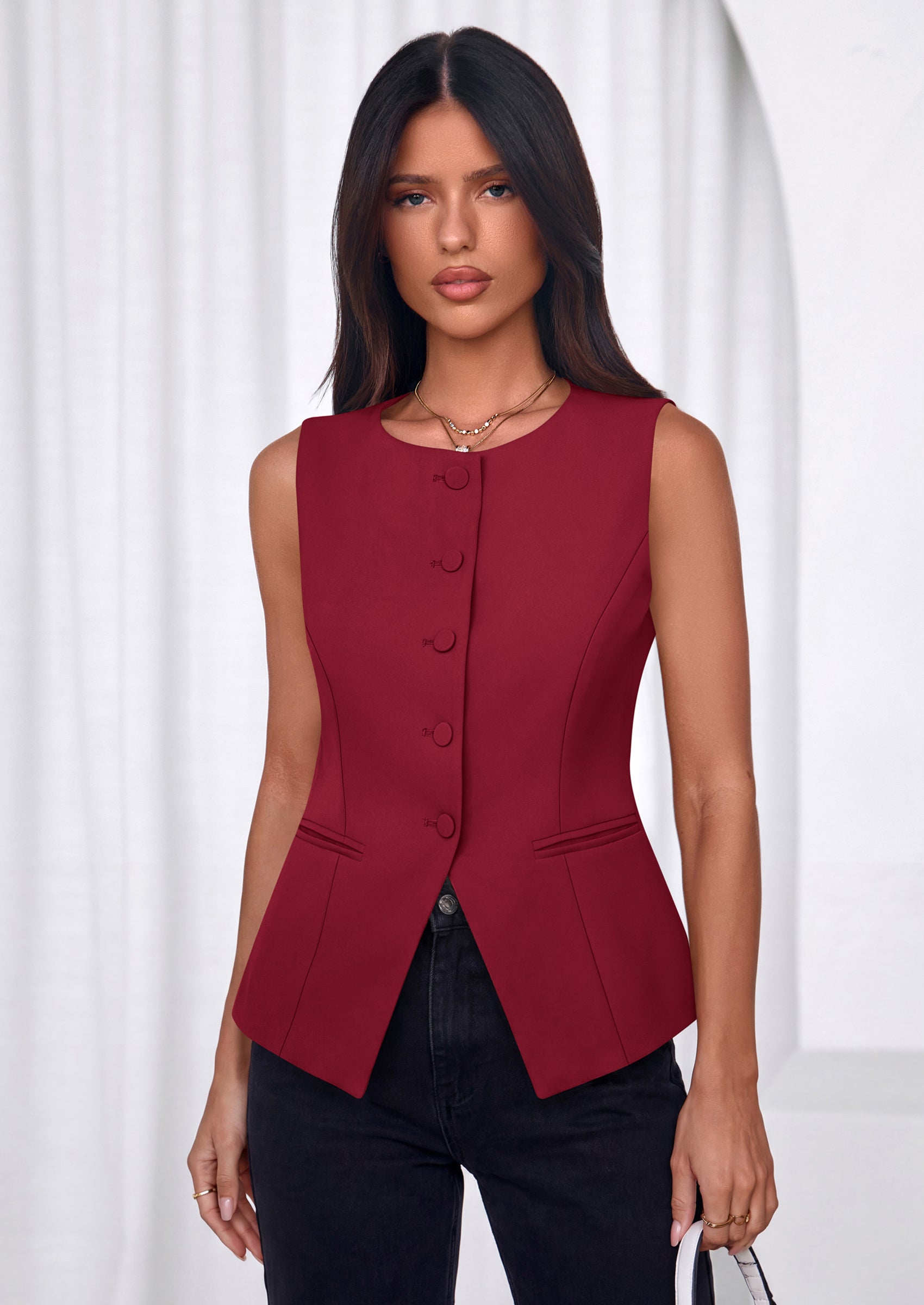 PRETTYGARDEN Womens Vests Top Trendy 2026 Spring Sleeveless Blazer Suit Summer Business Casual Work Button Down Waistcoat PRETTYGARDEN