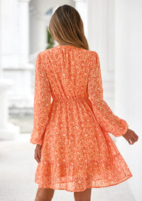 PRETTYGARDEN Women's Fall Boho Dresses Floral Long Sleeve V Neck Mini Flowy Wedding Guest Dress Trendy Vacation Outfits