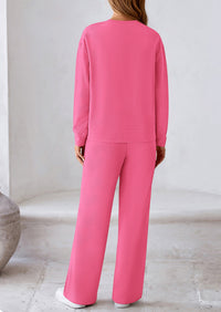 PRETTYGARDEN 2 Piece Long Sleeve Pullover Tops and Wide Leg Pants Knitted Lounge Sets PRETTYGARDEN