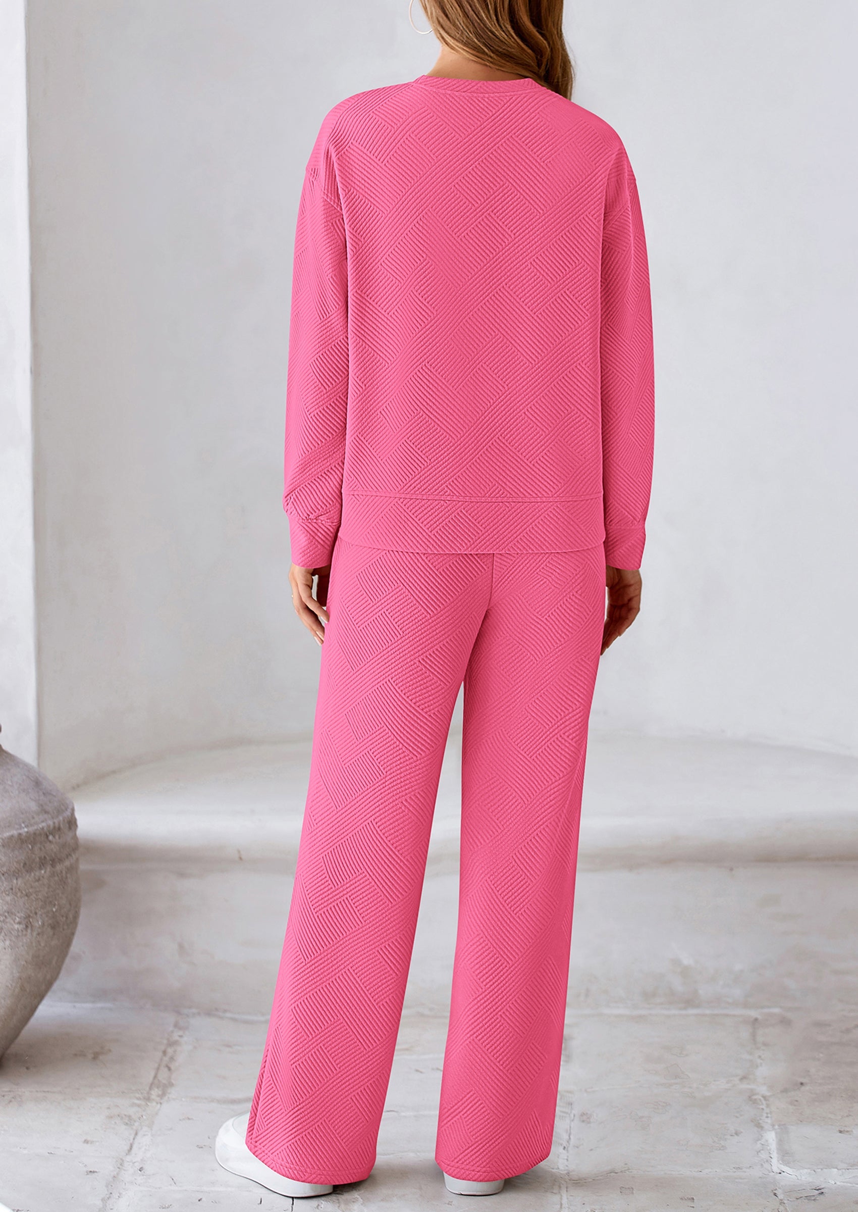 PRETTYGARDEN 2 Piece Long Sleeve Pullover Tops and Wide Leg Pants Knitted Lounge Sets PRETTYGARDEN