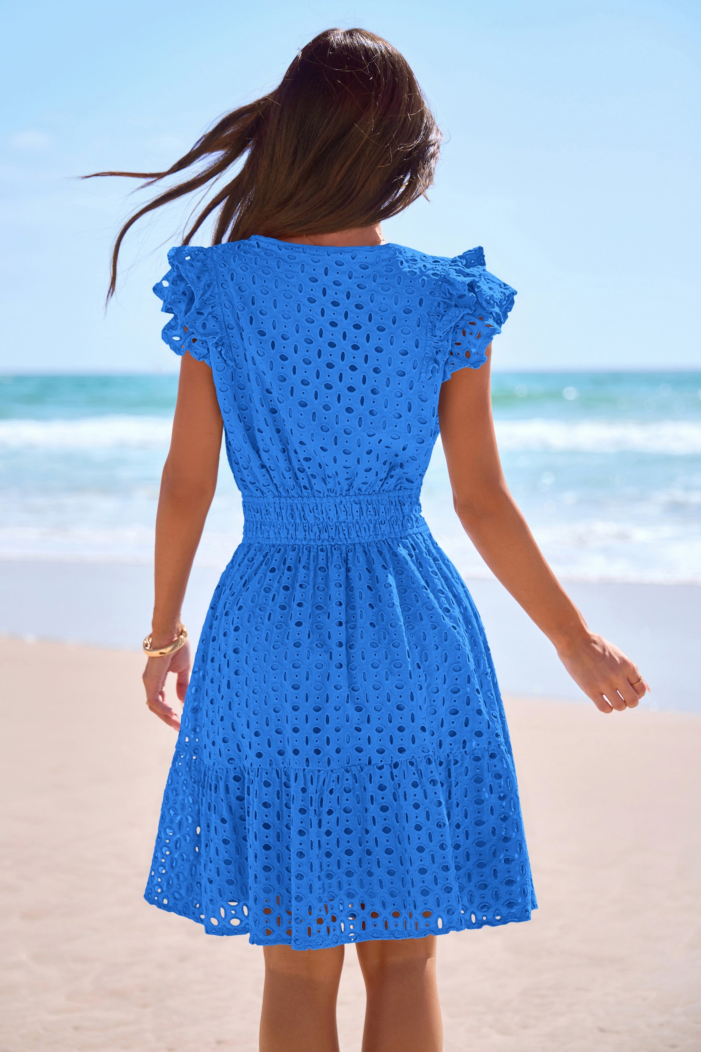 PRETTYGARDEN Women's Summer Sundresses Eyelet Cap Sleeve V Neck Short Boho Wedding Guest Dress Beach Vacation Clothes PRETTYGARDEN