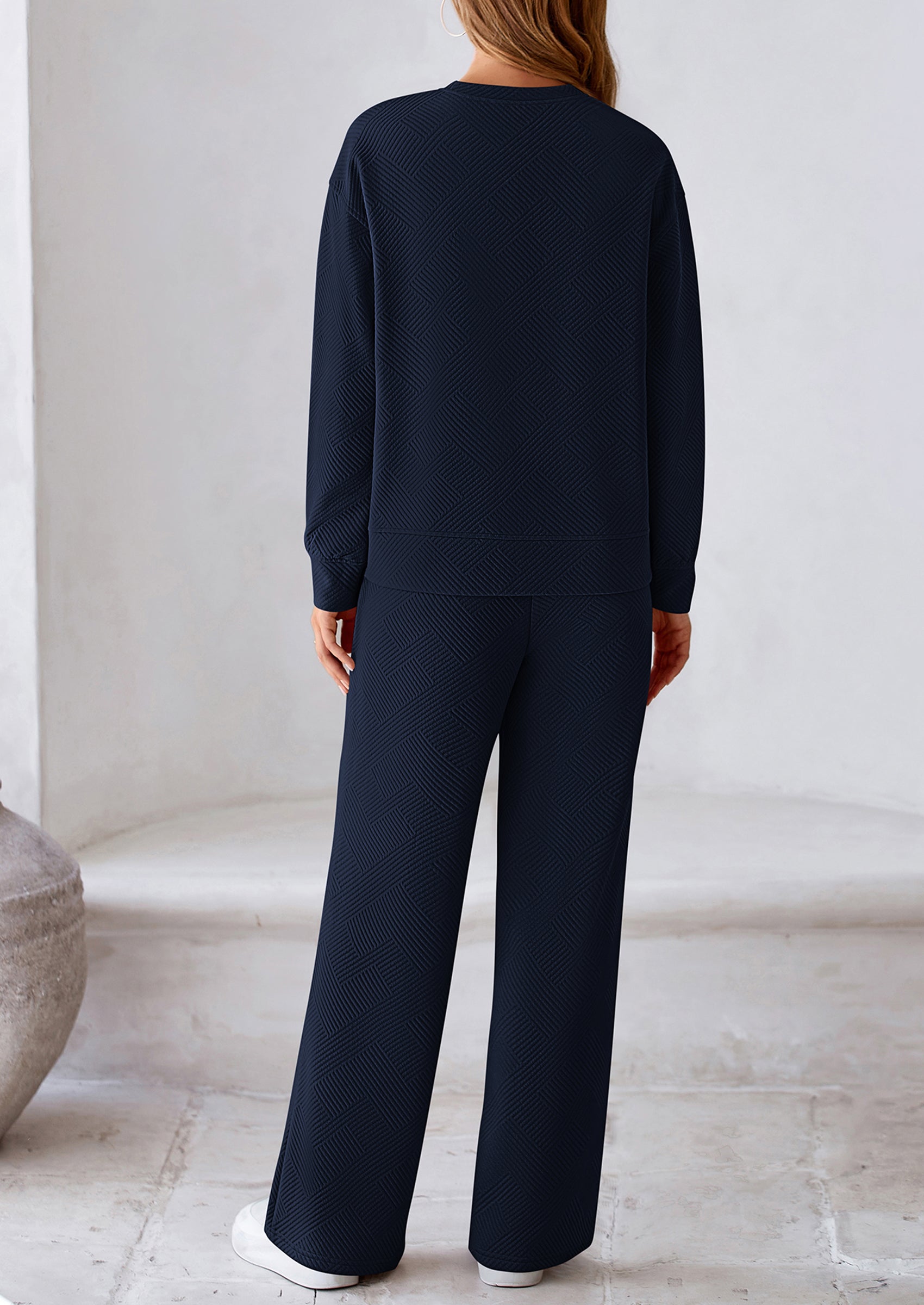 PRETTYGARDEN 2 Piece Long Sleeve Pullover Tops and Wide Leg Pants Knitted Lounge Sets PRETTYGARDEN