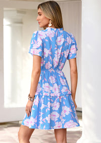 PRETTYGARDEN Womens Summer Floral Mini Dress Trendy Ruffle Short Sleeve V Neck Flowy A Line Short Beach Dresses