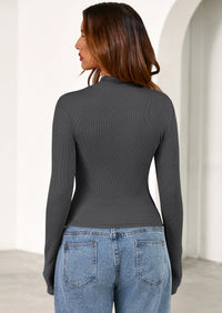 PRETTYGARDEN Women's Turtleneck Long Sleeve Shirts Fall Basic Tees Ribbed Fitted Tops Thermal Layering Knit Top Clothes