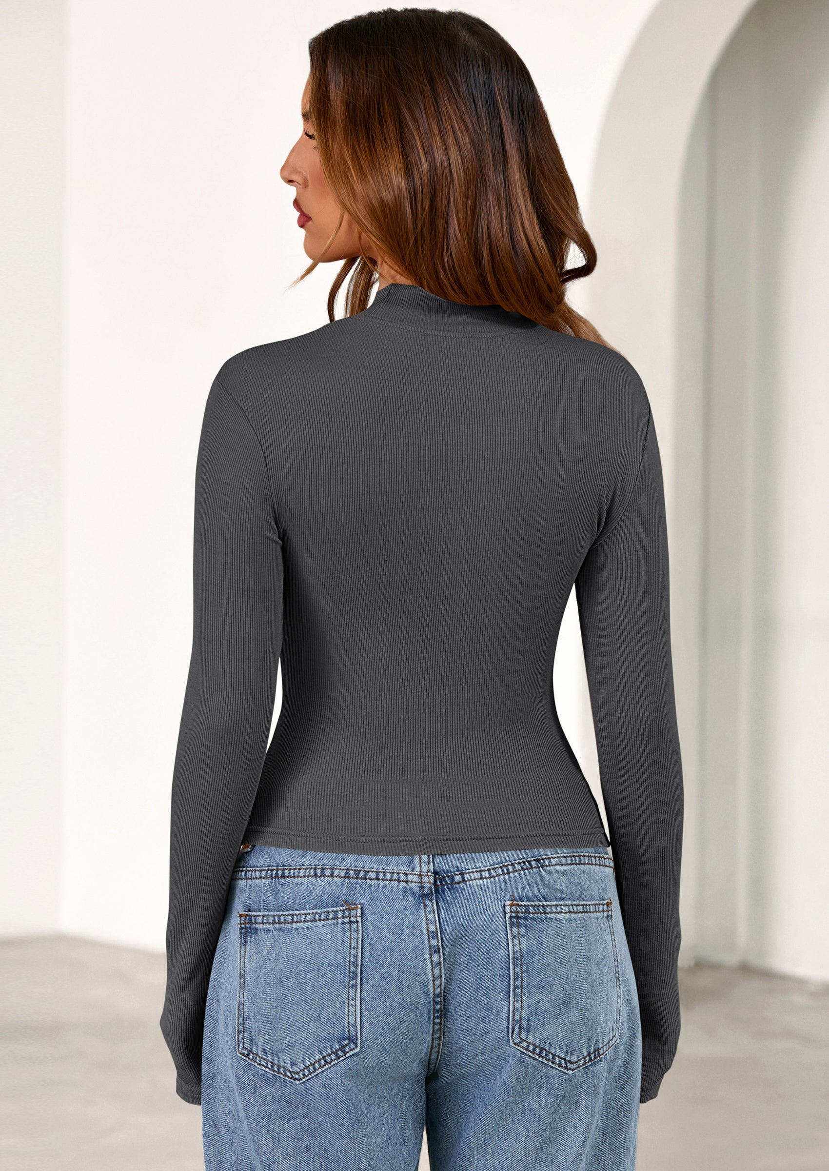 PRETTYGARDEN Women's Turtleneck Long Sleeve Shirts Fall Basic Tees Ribbed Fitted Tops Thermal Layering Knit Top Clothes