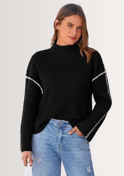 PRETTYGARDEN Women's Chunky Knit Sweaters Fall Long Sleeve Mock Neck Oversized Pullover Tops Winter Fashion Clothes