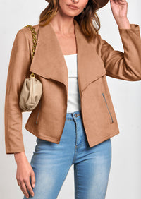 PRETTYGARDEN Women's Faux Suede Jackets Fashion Fall Clothes Long Sleeve Open Front Cropped Coat Outwear