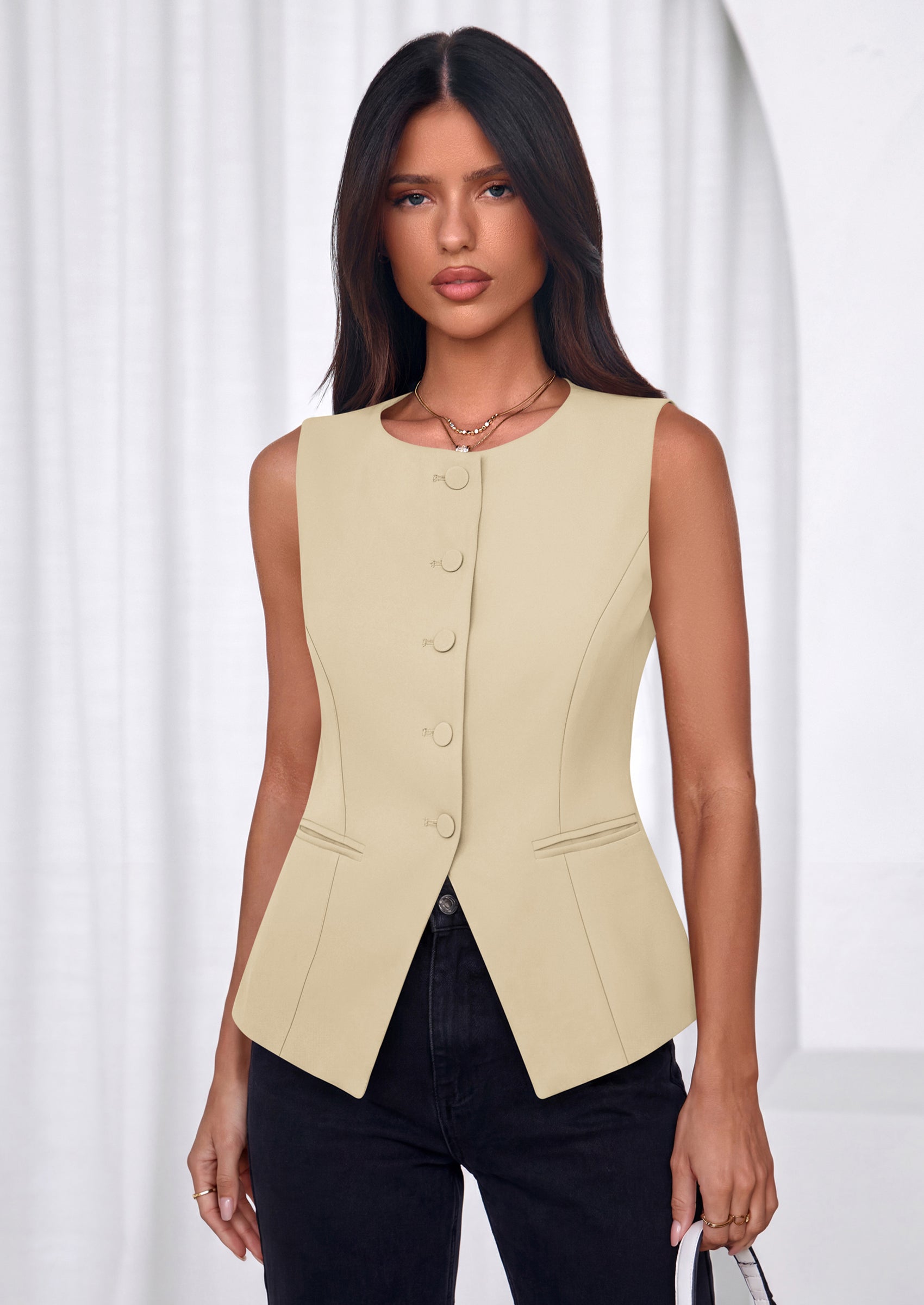 PRETTYGARDEN Womens Vests Top Trendy 2026 Spring Sleeveless Blazer Suit Summer Business Casual Work Button Down Waistcoat PRETTYGARDEN