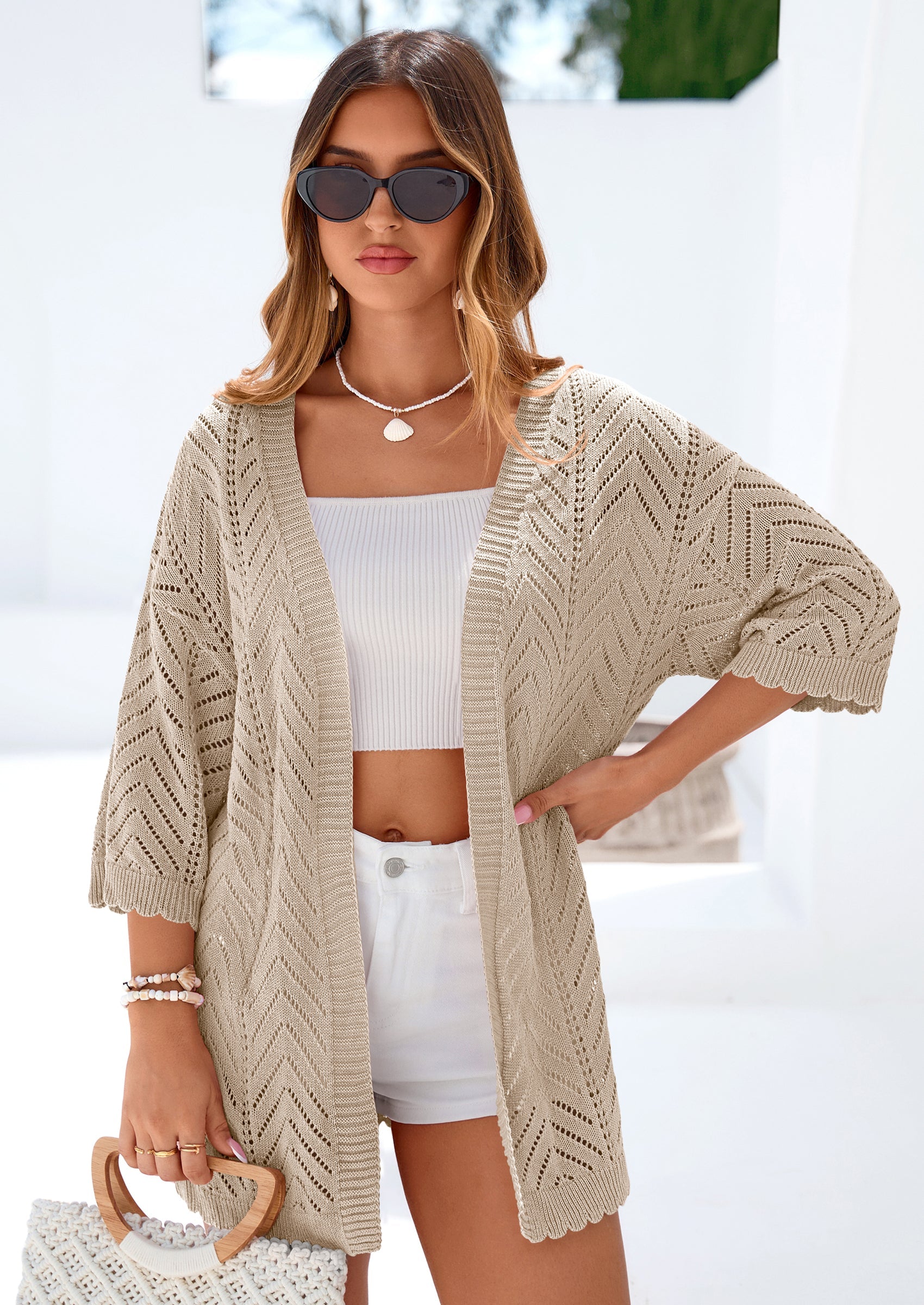 PRETTYGARDEN Summer Cardigan Sweaters for Women Lightweight  Short Sleeve Knit Coverup Spring Beach Vacation Clothes PRETTYGARDEN