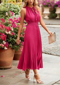 PRETTYGARDEN Women's Midi Summer Dresses Casual V Neck Swiss Dot Ruffle Sleeveless A Line Beach Sun Dress