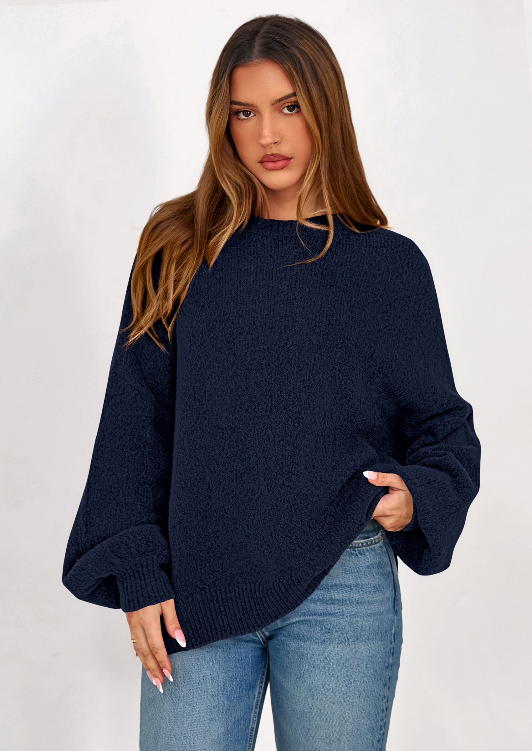 PRETTYGARDEN Sweaters for Women Fall Chunky Knit Long Sleeve Crew Neck Oversized Pullover Tops Winter Fashion Clothing