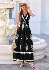 PRETTYGARDEN Womens Floral Maxi Dress Sleeveless Vneck Belt Ruffle Long Dresses Boho Summer Beach Vacation Clothes