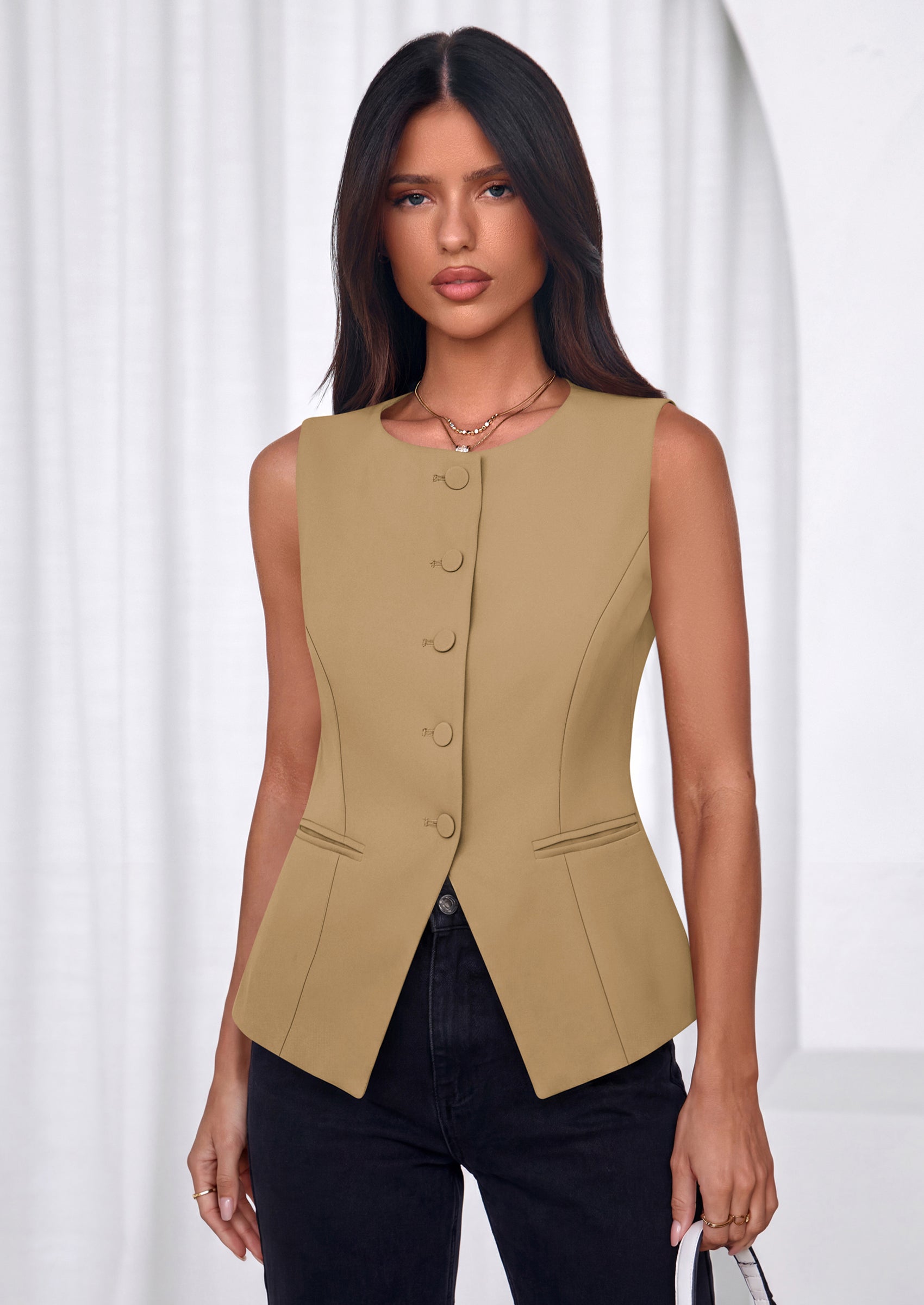 PRETTYGARDEN Womens Vests Top Trendy 2026 Spring Sleeveless Blazer Suit Summer Business Casual Work Button Down Waistcoat PRETTYGARDEN