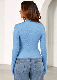 PRETTYGARDEN Women's Turtleneck Long Sleeve Shirts Fall Basic Tees Ribbed Fitted Tops Thermal Layering Knit Top Clothes