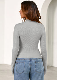 PRETTYGARDEN Women's Turtleneck Long Sleeve Shirts Fall Basic Tees Ribbed Fitted Tops Thermal Layering Knit Top Clothes