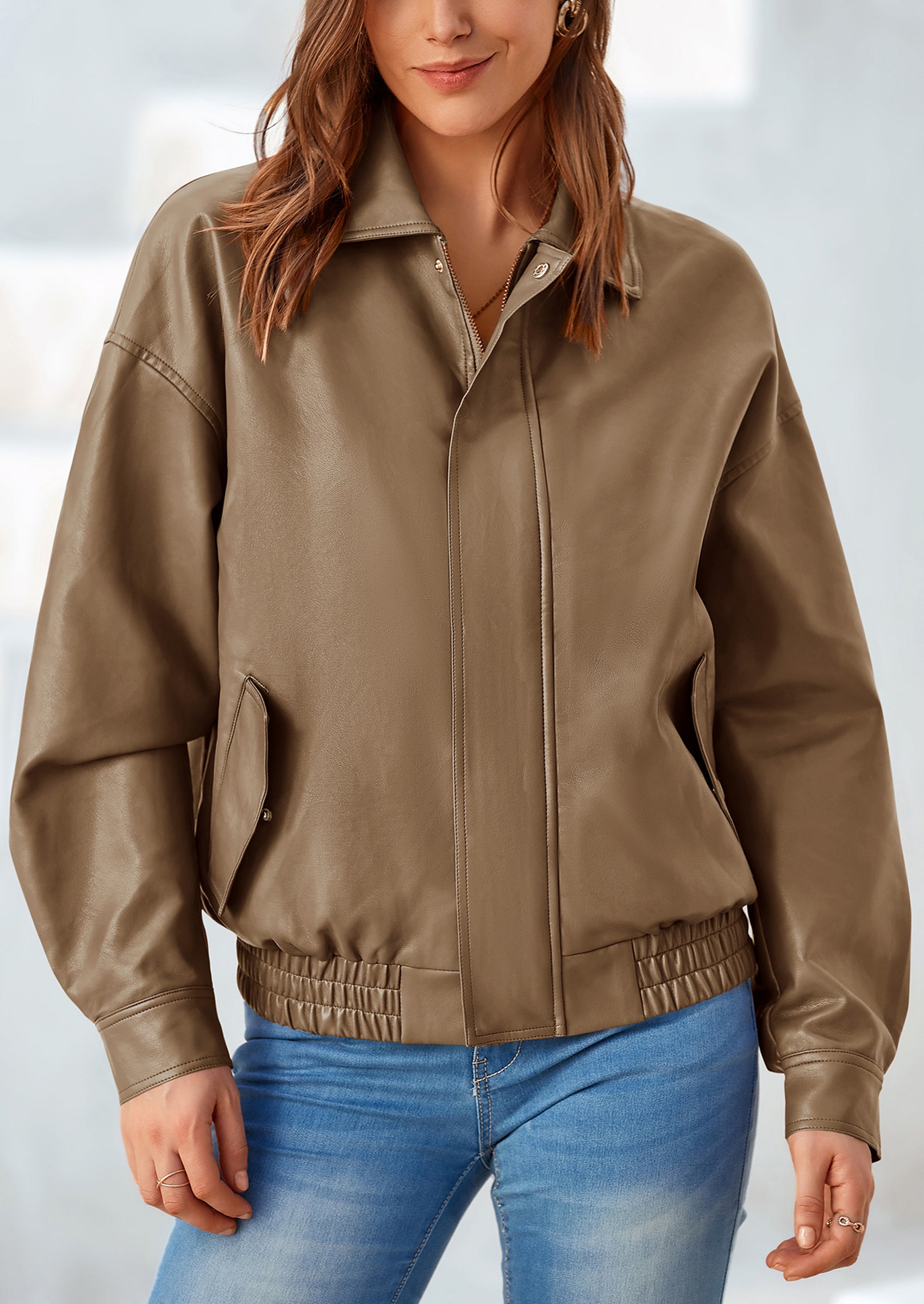 PRETTYGARDEN Women's Faux Leather Motorcycle Jacket Trendy Fall Spring Clothes Oversized Zip Up Winter Coat Outerwear