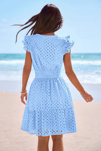 PRETTYGARDEN Women's Summer Sundresses Eyelet Cap Sleeve V Neck Short Boho Wedding Guest Dress Beach Vacation Clothes PRETTYGARDEN