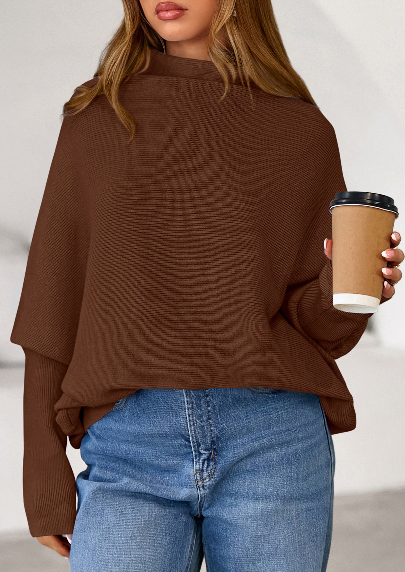 PRETTYGARDEN Womens Sweaters Fall Fashion Casual Loose Turtleneck Batwing Long Sleeve Knit Sweater Pullover Tops