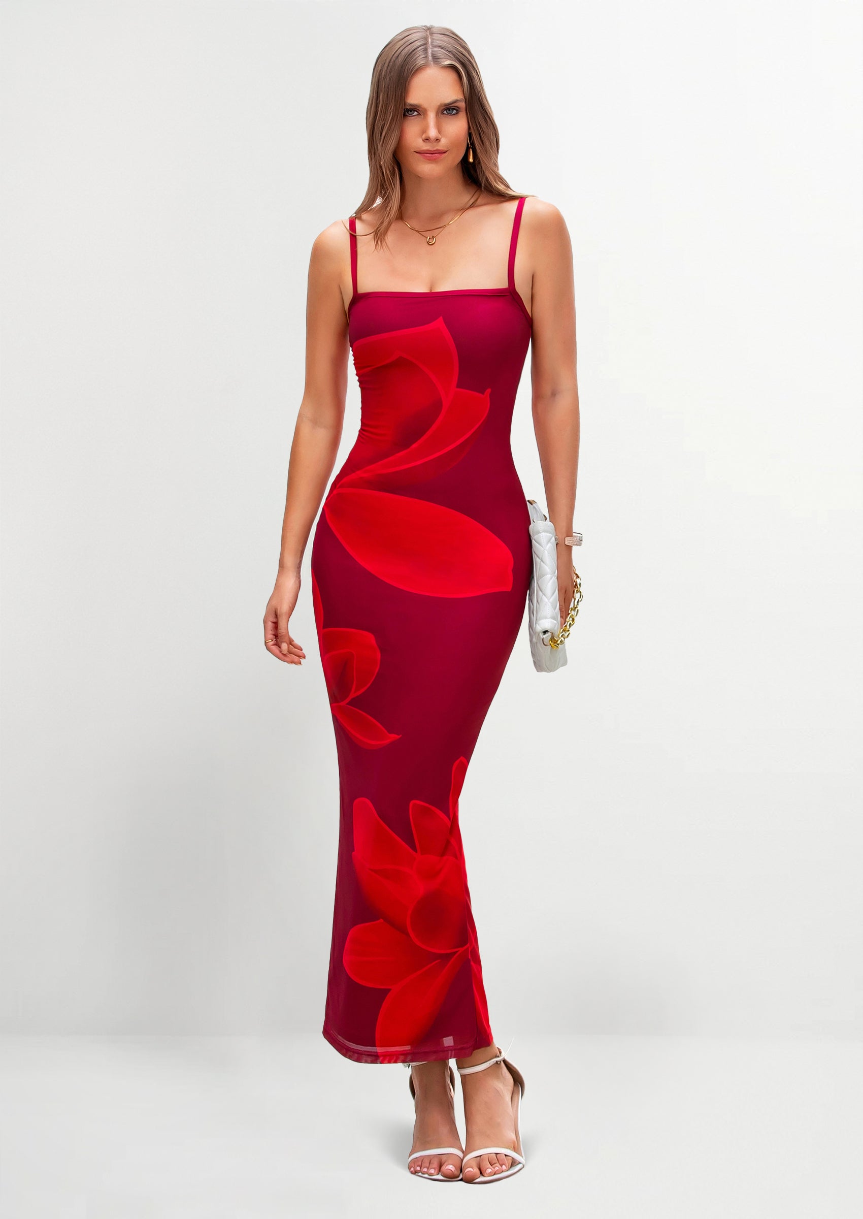 PRETTYGARDEN Womens Floral Maxi Dress Sexy Spaghetti Strap Slip Bodycon Mesh Beach Vacation Dresses