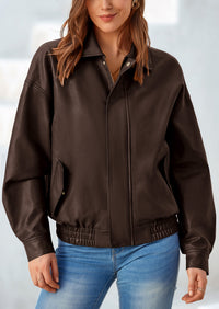 PRETTYGARDEN Women's Faux Leather Motorcycle Jacket Trendy Fall Spring Clothes Oversized Zip Up Winter Coat Outerwear