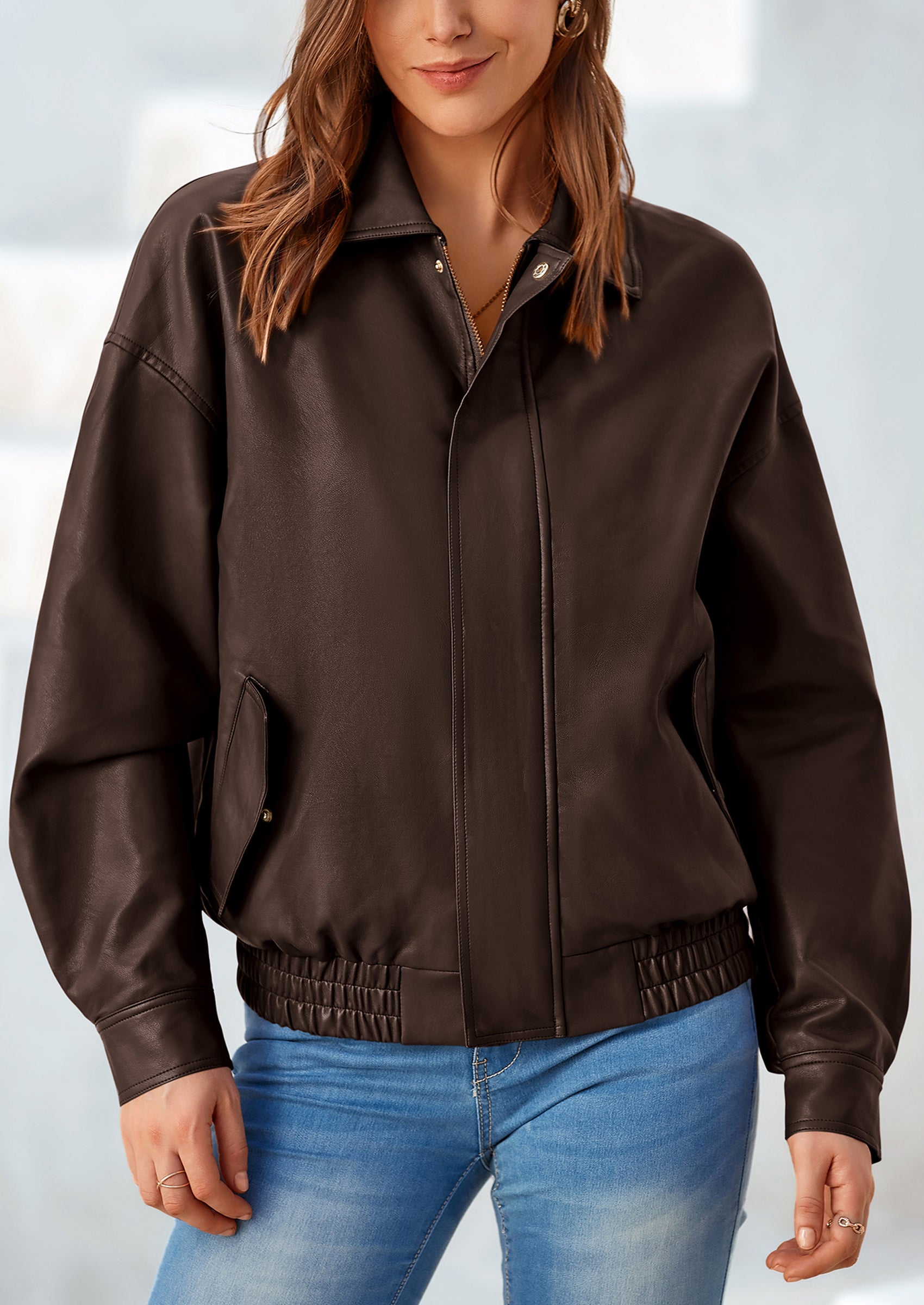 PRETTYGARDEN Women's Faux Leather Motorcycle Jacket Trendy Fall Spring Clothes Oversized Zip Up Winter Coat Outerwear