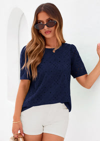 PRETTYGARDEN Women's Puff Short Sleeve Eyelet Shirts Summer Lace Blouses Dressy Casual Work Tops Spring Teacher Clothes PRETTYGARDEN