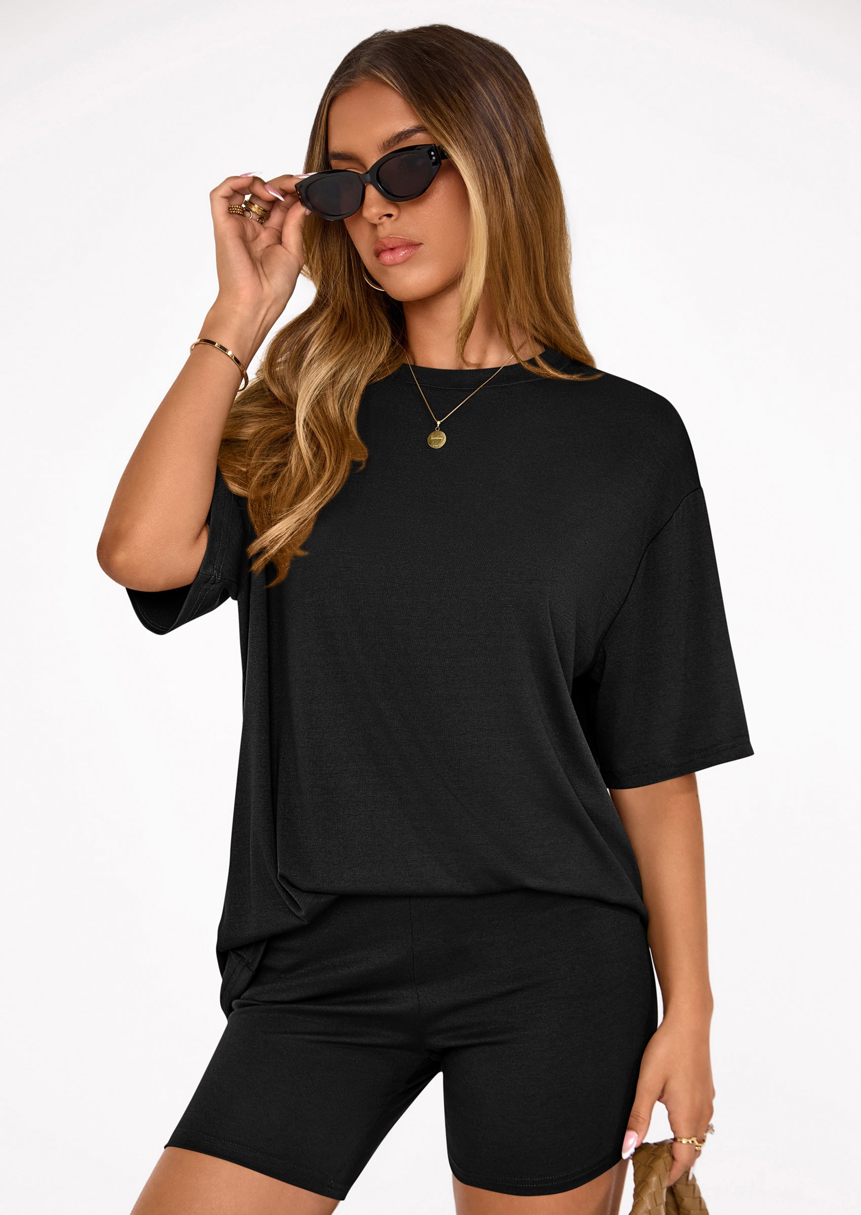 PRETTYGARDEN Women's Two Piece Matching Lounge Sets Summer Casual Tops Short Sleeve Shirts Shorts Travel Airport Outfits PRETTYGARDEN