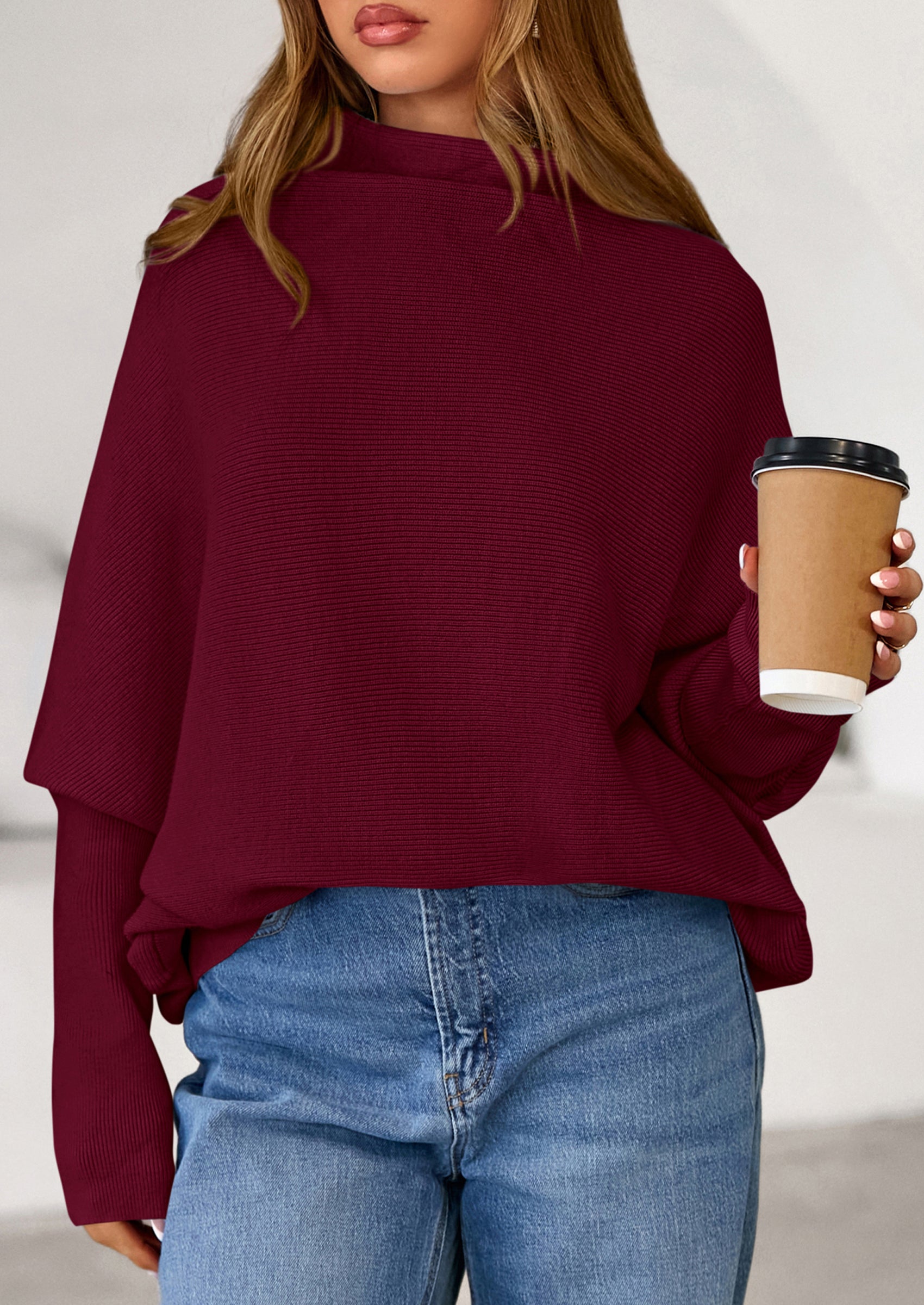 PRETTYGARDEN Womens Sweaters Fall Fashion Casual Loose Turtleneck Batwing Long Sleeve Knit Sweater Pullover Tops