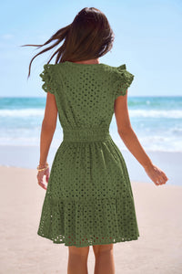 PRETTYGARDEN Women's Summer Sundresses Eyelet Cap Sleeve V Neck Short Boho Wedding Guest Dress Beach Vacation Clothes PRETTYGARDEN