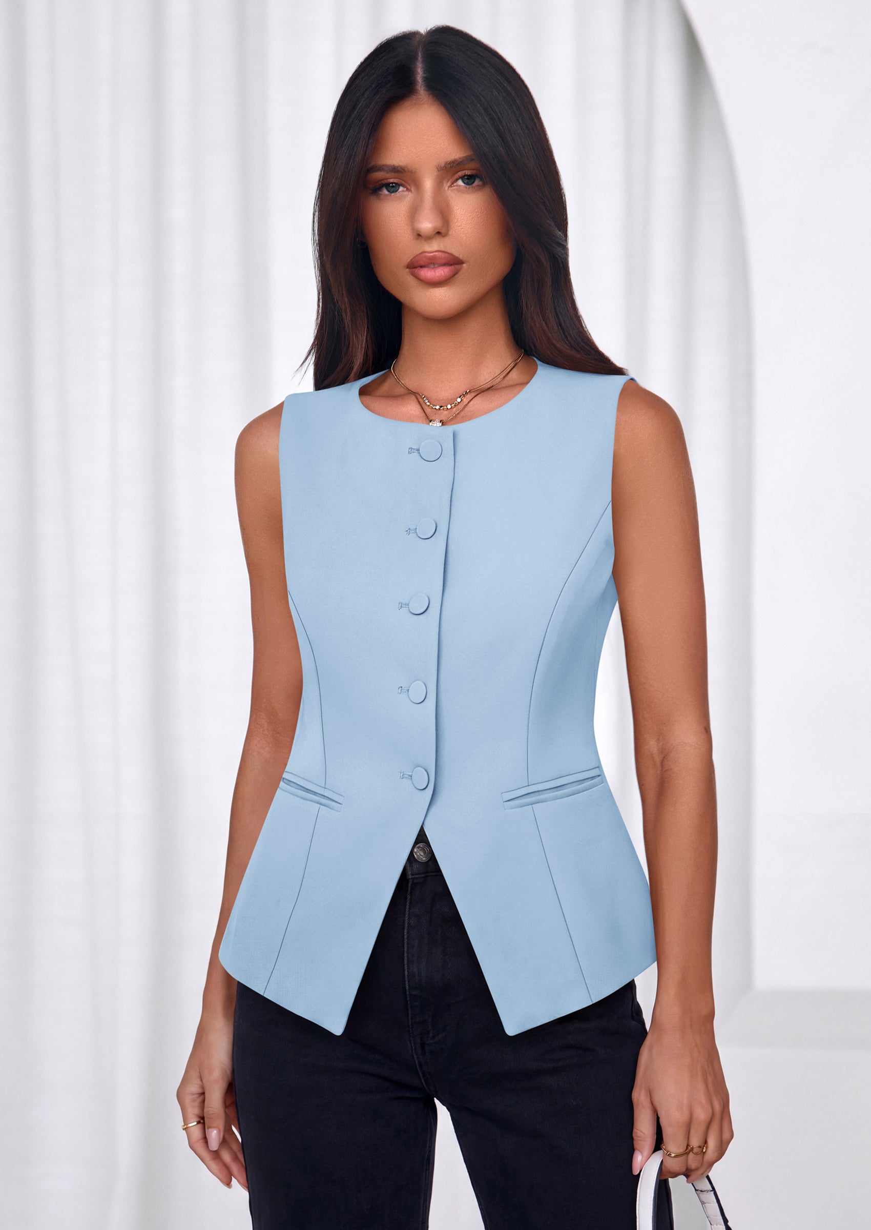 PRETTYGARDEN Womens Vests Top Trendy 2026 Spring Sleeveless Blazer Suit Summer Business Casual Work Button Down Waistcoat PRETTYGARDEN