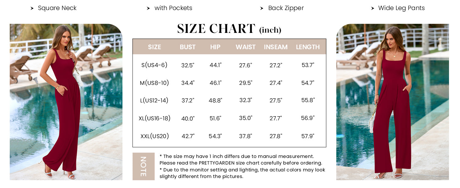 PRETTYGARDEN Sleeveless Dressy Square Neck Wide Leg Pants Knitted Rompers with Pockets