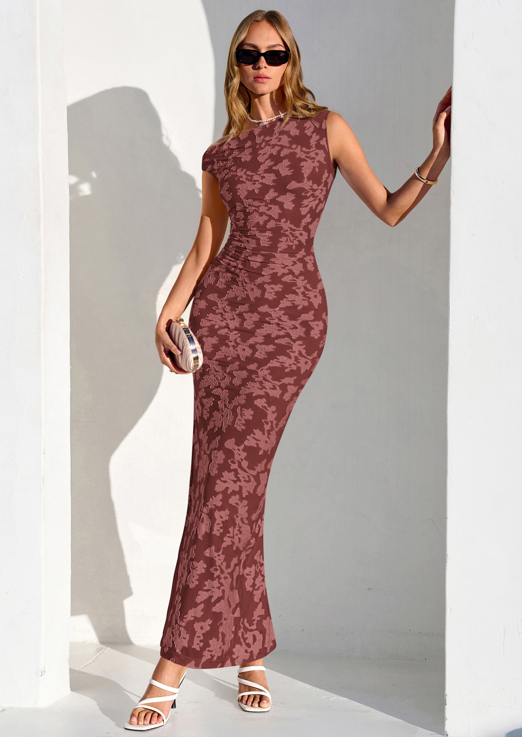 PRETTYGARDEN Womens Floral One Shoulder Maxi Dress Summer Spring Bodycon Ruched Side Slit Elegant Cocktail Party Dresses PRETTYGARDEN