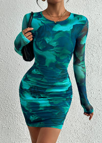 PRETTYGARDEN Women's Mini Dress Fall Trendy Tie Dye Print Long Sleeve Club Party Homecoming Casual Bodycon Dresses