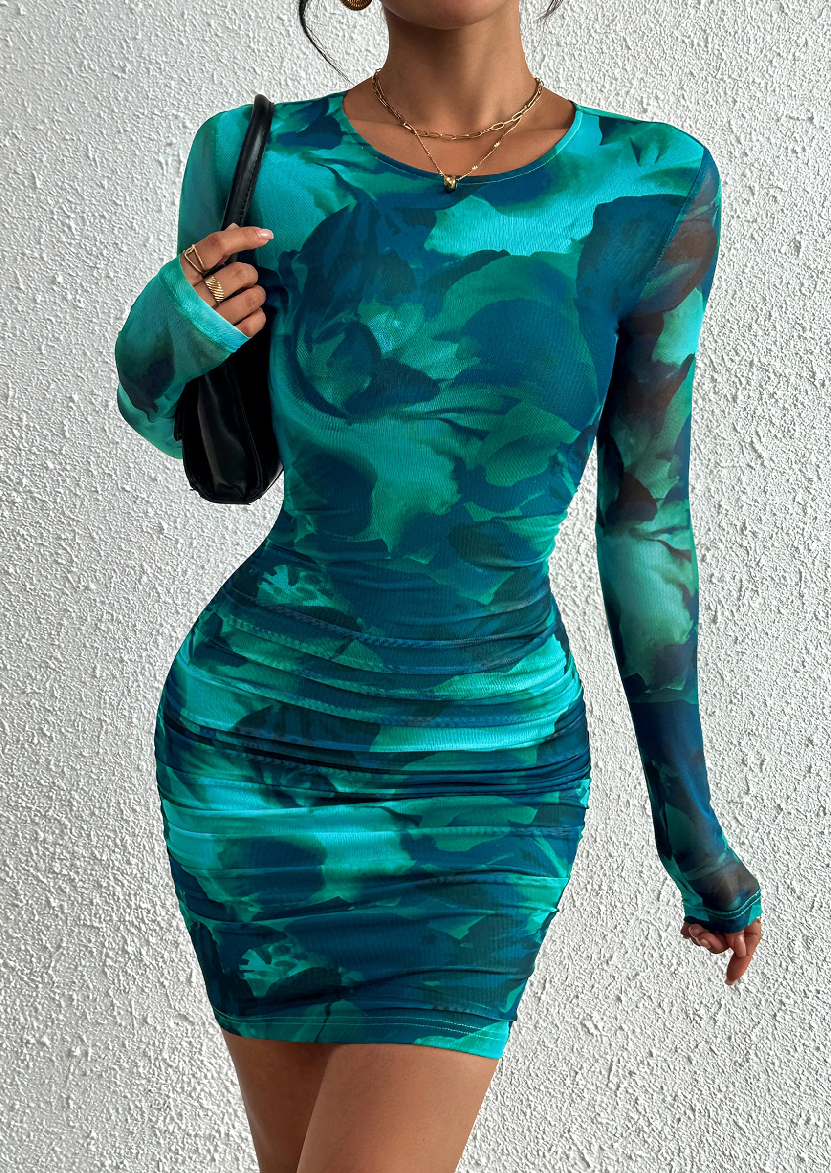 PRETTYGARDEN Women's Mini Dress Fall Trendy Tie Dye Print Long Sleeve Club Party Homecoming Casual Bodycon Dresses