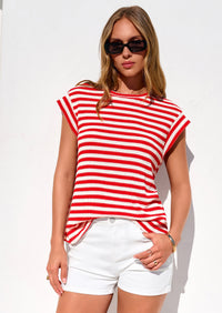 PRETTYGARDEN Women's Spring Vest Tops Cap Sleeve Striped Shirt Knit Tank Top Summer Beach Vacation Clothes PRETTYGARDEN