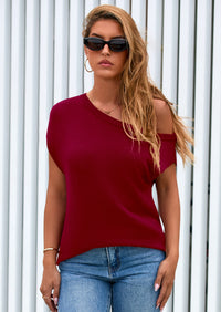 PRETTYGARDEN Womens Off The Shoulder Tops Summer Casual Short Sleeve Tunic T Shirts Lightweight Knit Sweaters PRETTYGARDEN