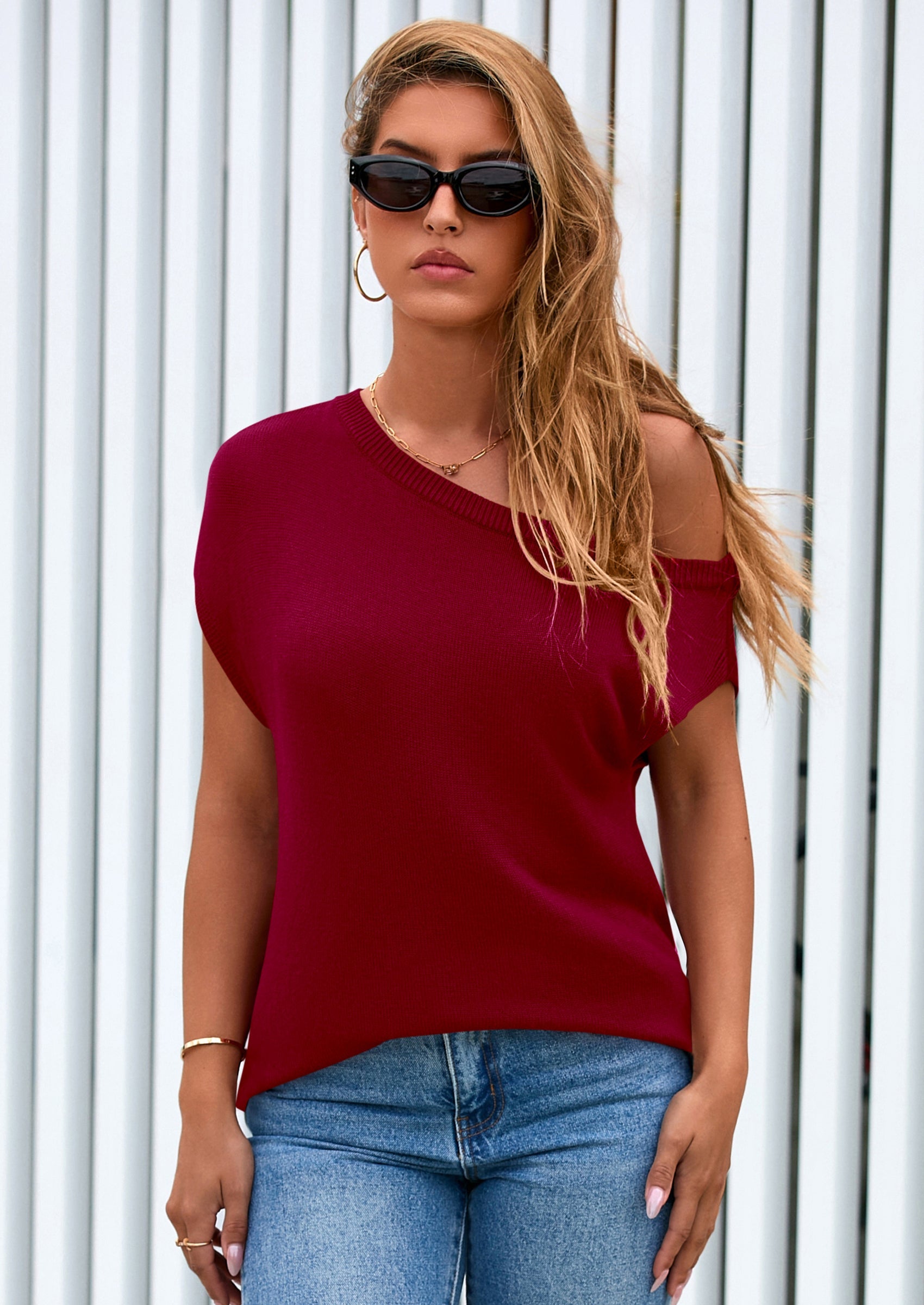PRETTYGARDEN Womens Off The Shoulder Tops Summer Casual Short Sleeve Tunic T Shirts Lightweight Knit Sweaters PRETTYGARDEN