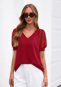 PRETTYGARDEN Womens Tops Dressy Casual Puff Sleeve Chiffon Blouses V Neck Business Work Shirts 2026 Summer Fashion Clothing