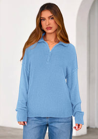 PRETTYGARDEN Womens Sweaters Quarter Zip Pullover Early Fall Fashion Long Sleeve V Neck Collared Knit Winter Jumper Tops