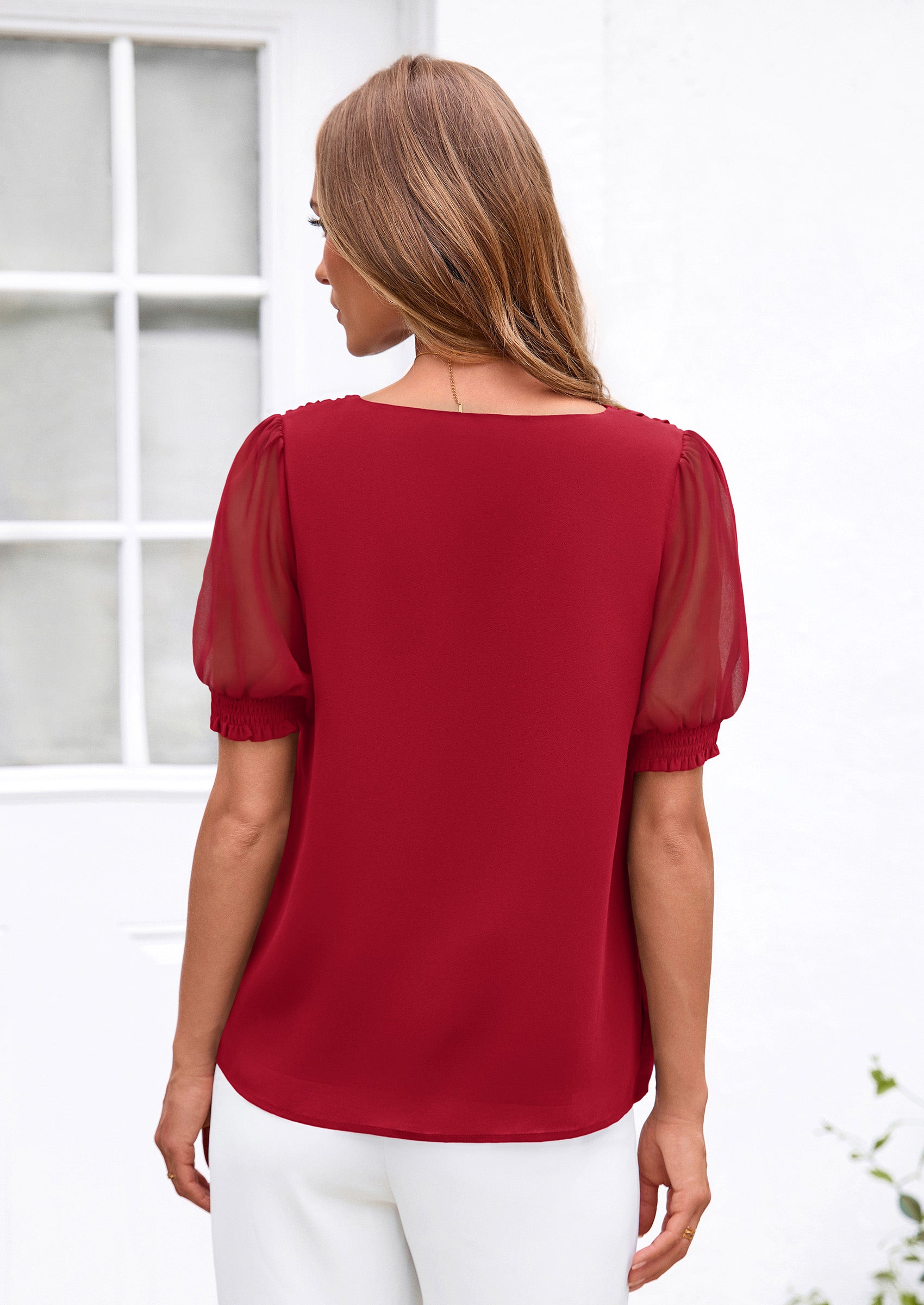 PRETTYGARDEN Womens Tops Dressy Casual Puff Sleeve Chiffon Blouses V Neck Business Work Shirts 2026 Summer Fashion Clothing