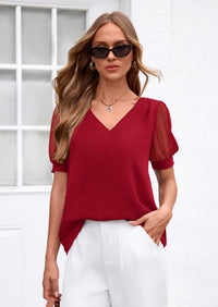 PRETTYGARDEN Womens Tops Dressy Casual Puff Sleeve Chiffon Blouses V Neck Business Work Shirts 2026 Summer Fashion Clothing