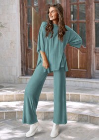 PRETTYGARDEN Women's 2 Piece Outfits Casual Short Sleeve Pullover Tops and Wide Leg Pants Lounge Sets Tracksuits