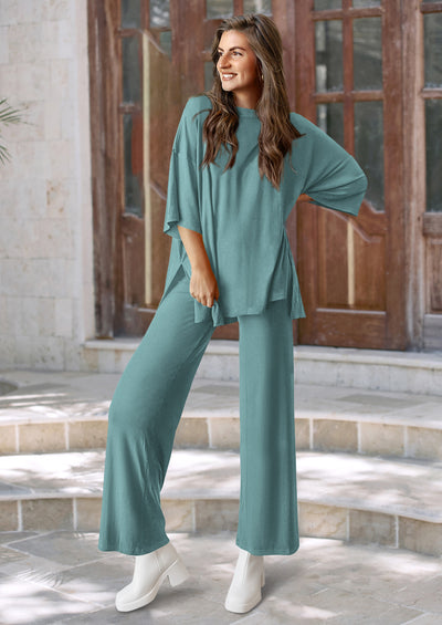 PRETTYGARDEN Women's 2 Piece Outfits Casual Short Sleeve Pullover Tops and Wide Leg Pants Lounge Sets Tracksuits