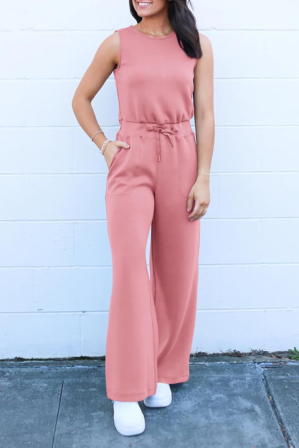 Summer One Piece Outfits Sleeveless Wide Leg Long Pants Jumpsuits