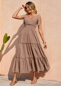 PRETTYGARDEN Women's Cross Neck Spring Sleeveless Tiered Maxi Dress Beach Tie Strap Smocked Long Dresses Pleated Sundress