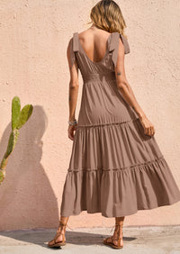 PRETTYGARDEN Women's Cross Neck Spring Sleeveless Tiered Maxi Dress Beach Tie Strap Smocked Long Dresses Pleated Sundress