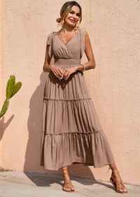 PRETTYGARDEN Women's Cross Neck Spring Sleeveless Tiered Maxi Dress Beach Tie Strap Smocked Long Dresses Pleated Sundress