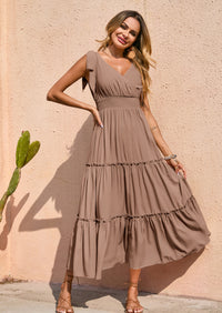 PRETTYGARDEN Women's Cross Neck Spring Sleeveless Tiered Maxi Dress Beach Tie Strap Smocked Long Dresses Pleated Sundress